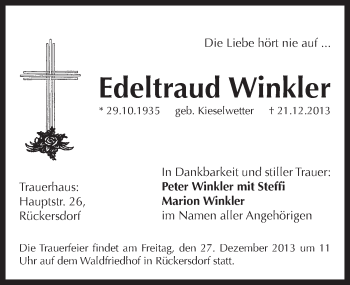 Traueranzeige von Edeltraud Winkler von Pegnitz-Zeitung
